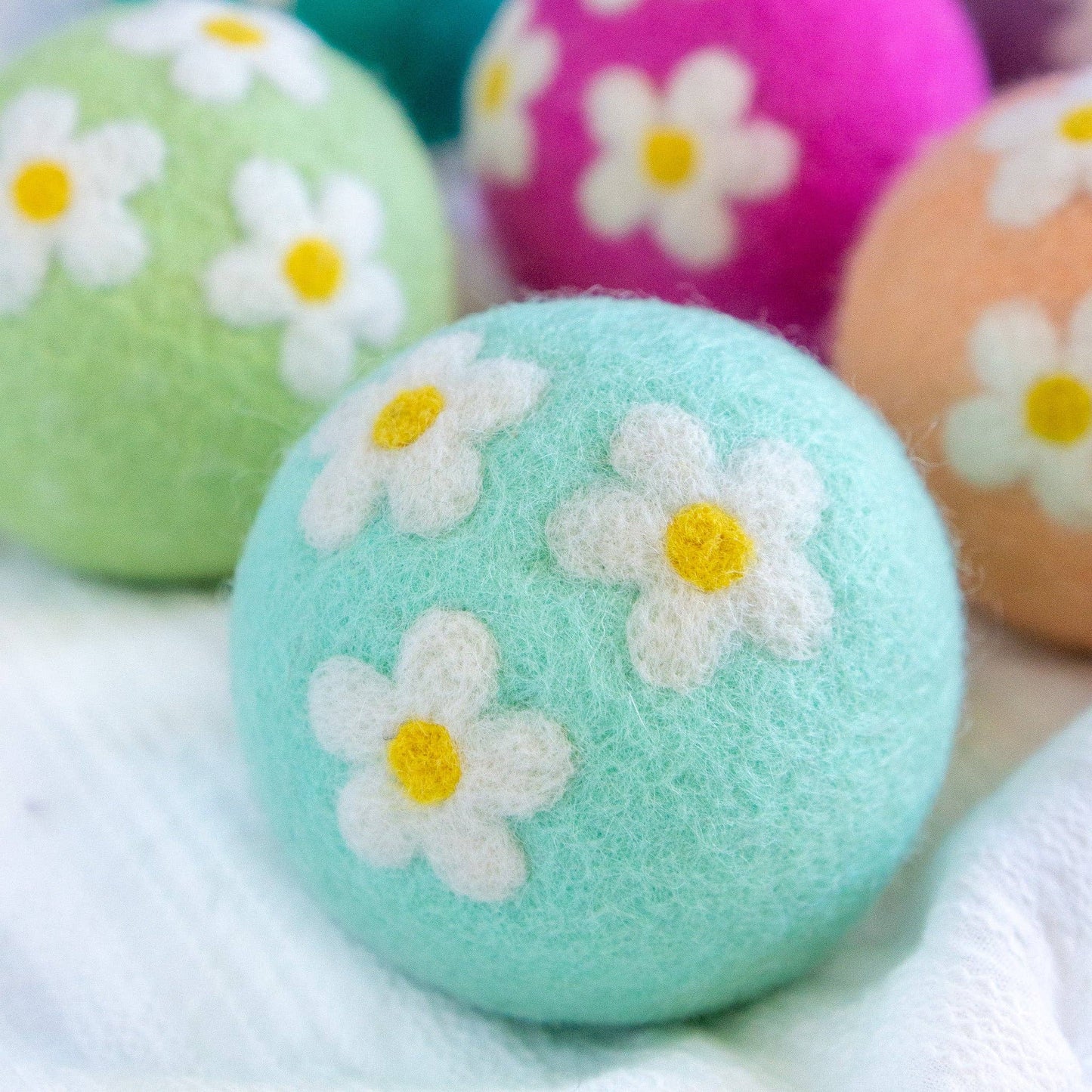 Daisy Flower Eco Felt Wool Dryer Balls - Set of 6