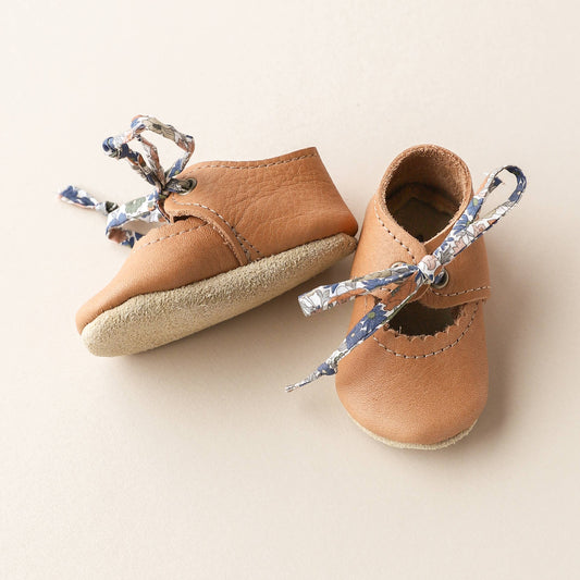 Tie Baby Mary Janes in Caramel | Baby Girl Shoes
