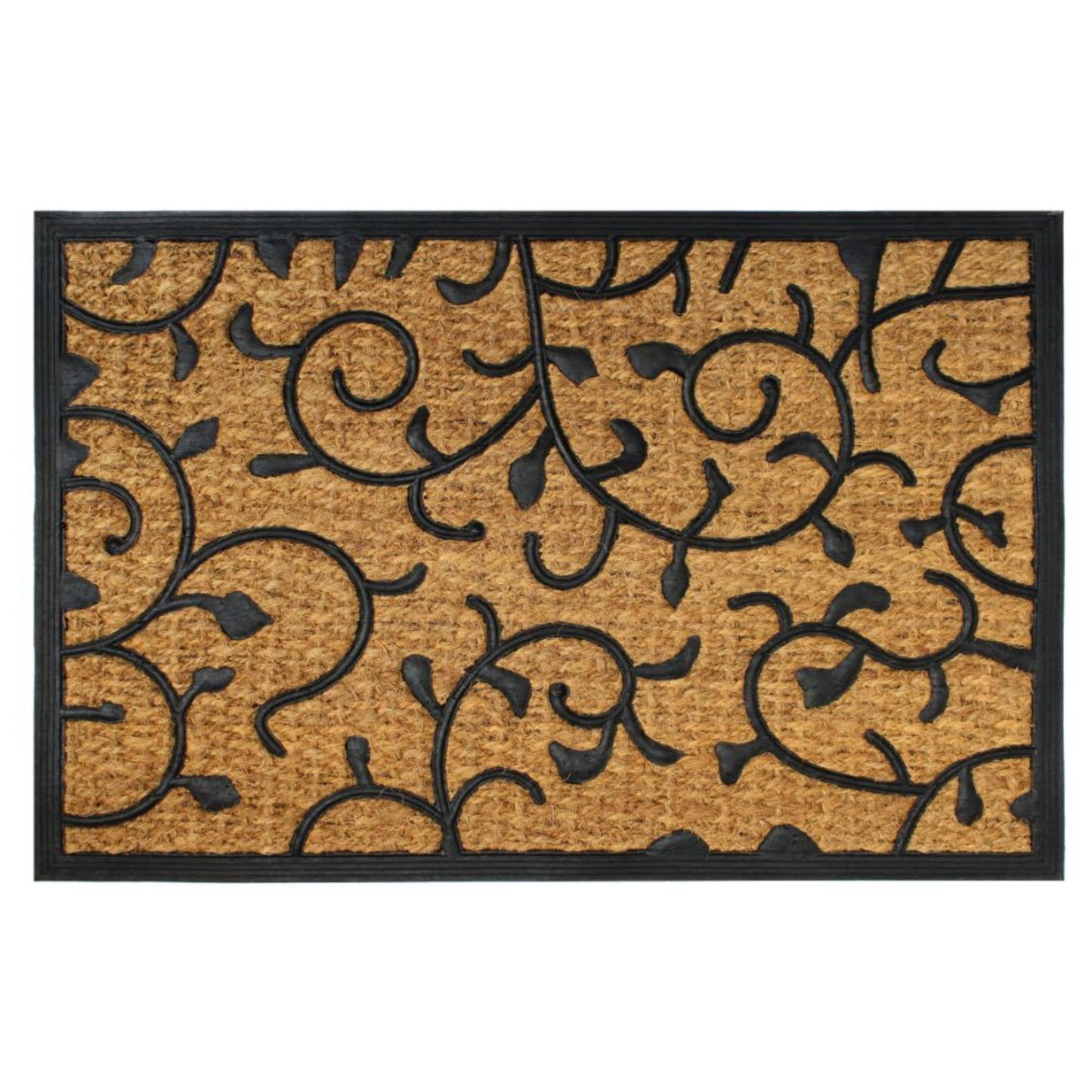 RugSmith - RugSmith Black Moulded Rubber Coir Vines Doormat, 24" x 36"