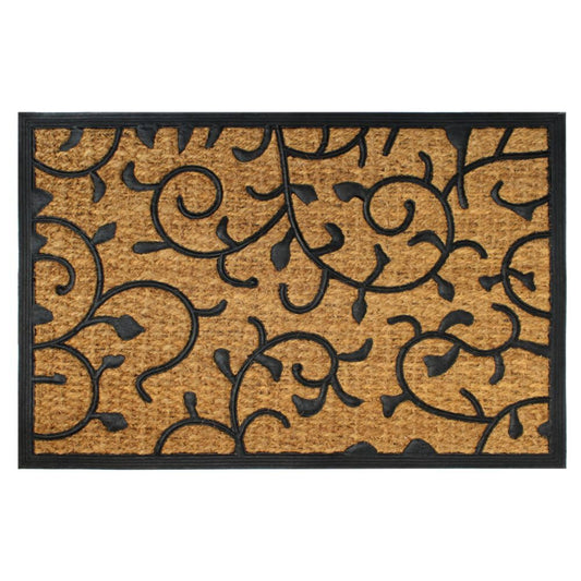 RugSmith - RugSmith Black Moulded Rubber Coir Vines Doormat, 24" x 36"