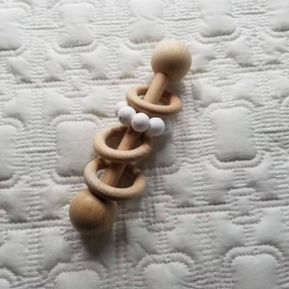 Silicone Wood Teething Rattle Toys