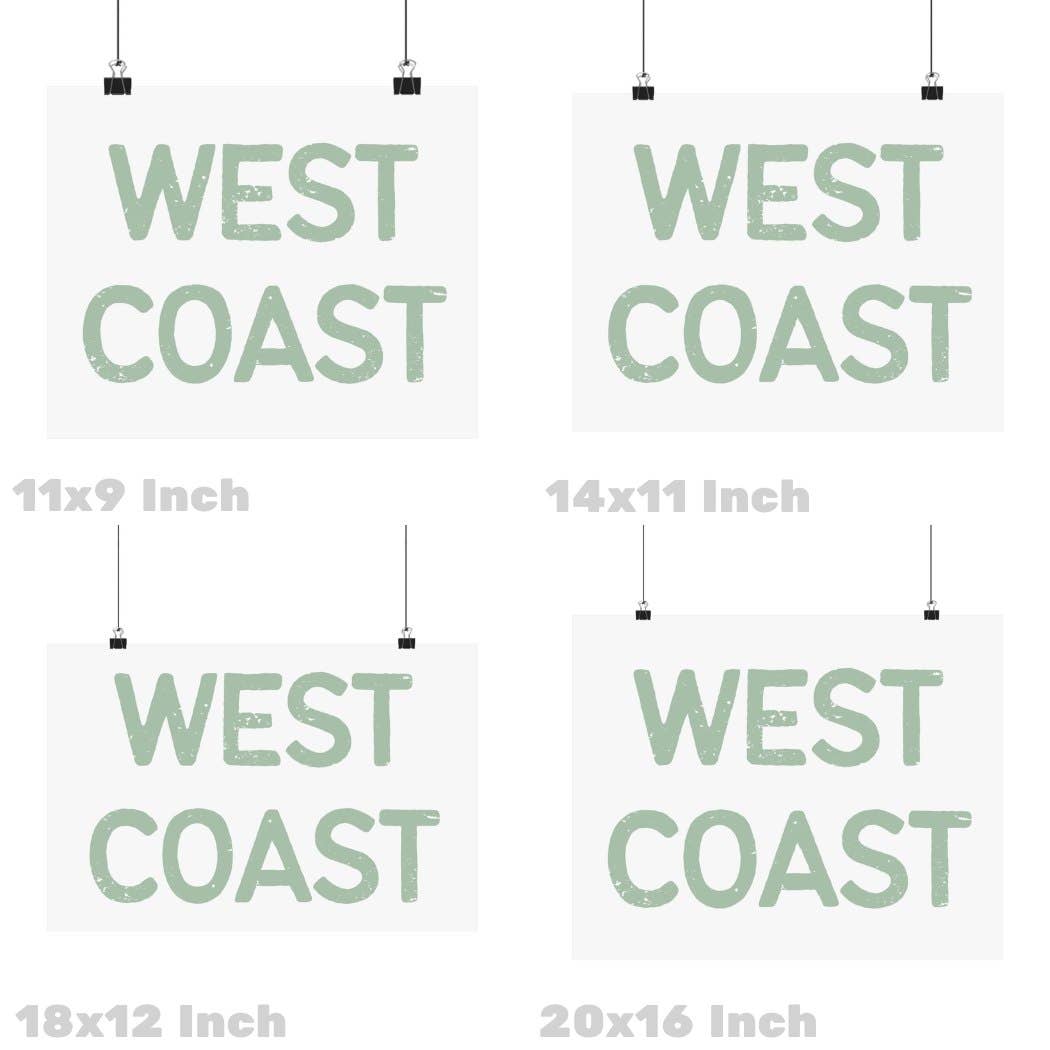 Landscape Sage Green West Coast Retro Typography Wall Art