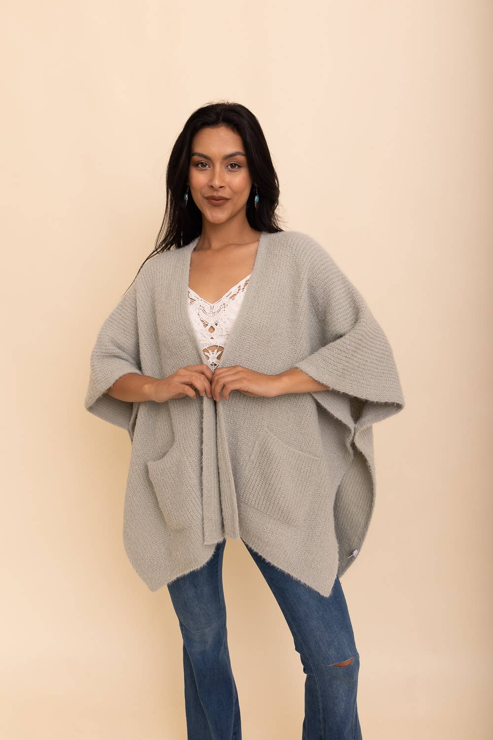 Leto Accessories - Chic Boucle Cozy Cardigan Poncho – Perfect for Fall & Winter