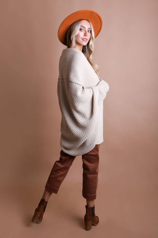 Bestselling! Bat Sleeve Knit Cardigan: Beige