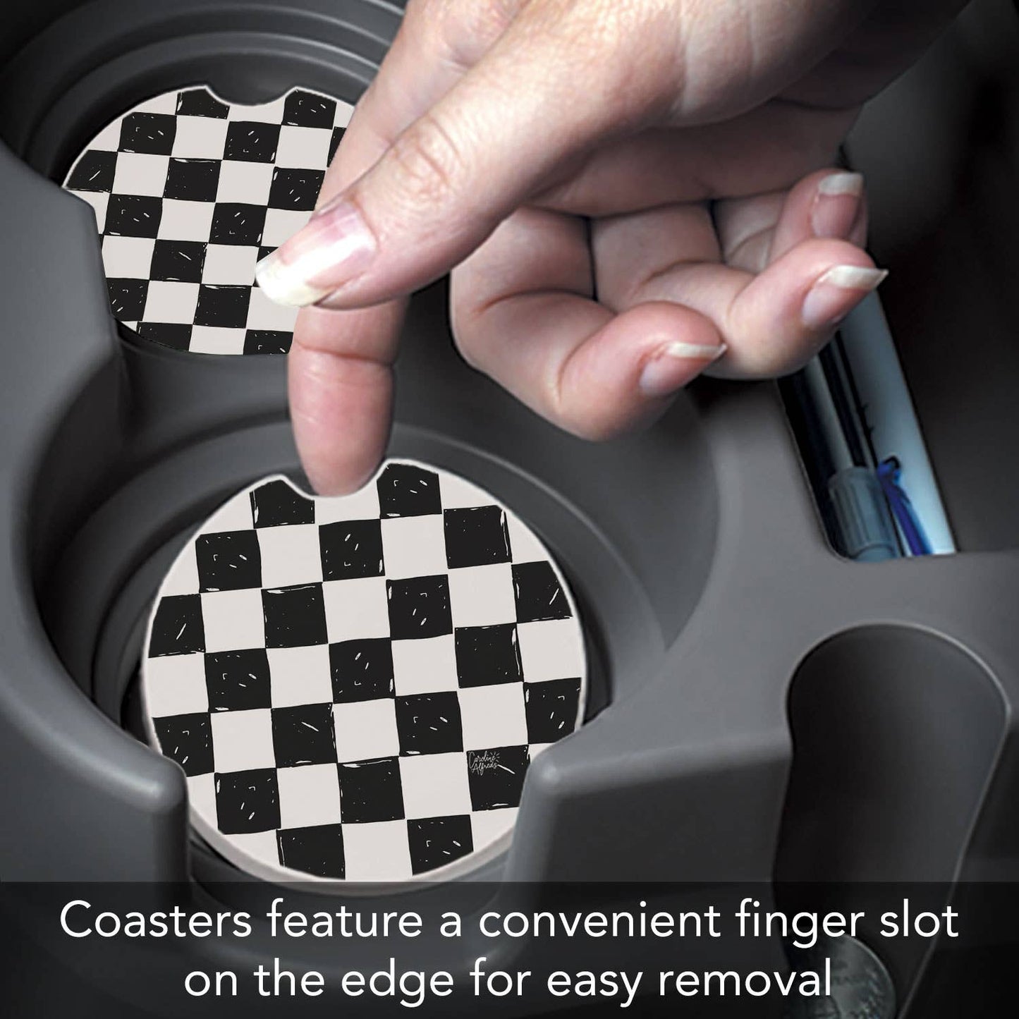Checker" Single Packaged Stone Car Coaster