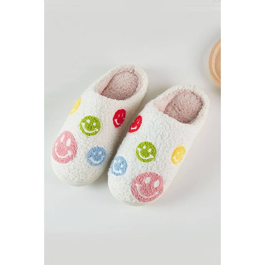 Smiley Face Fuzzy Fleece Soft Slippers