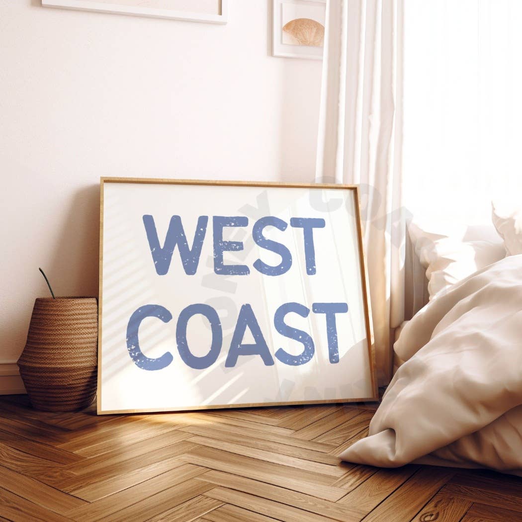 Landscape Coastal Blue West Coast Retro Typography Wall Art