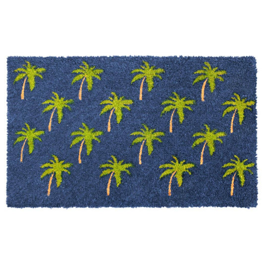 RugSmith - RugSmith Blue Palm Tree Graphic Coir Doormat, 18" x 30"