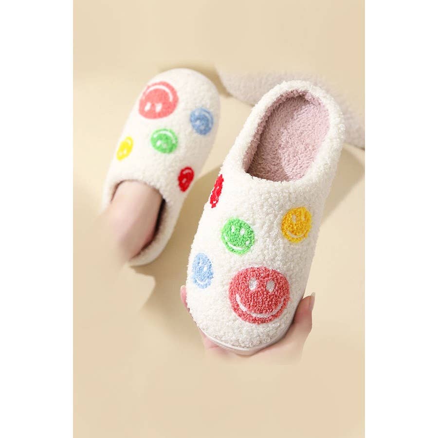 Smiley Face Fuzzy Fleece Soft Slippers