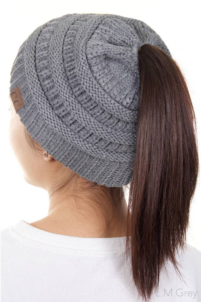 Hana - C.C Solid Color Ponytail Messy Bun Beanie