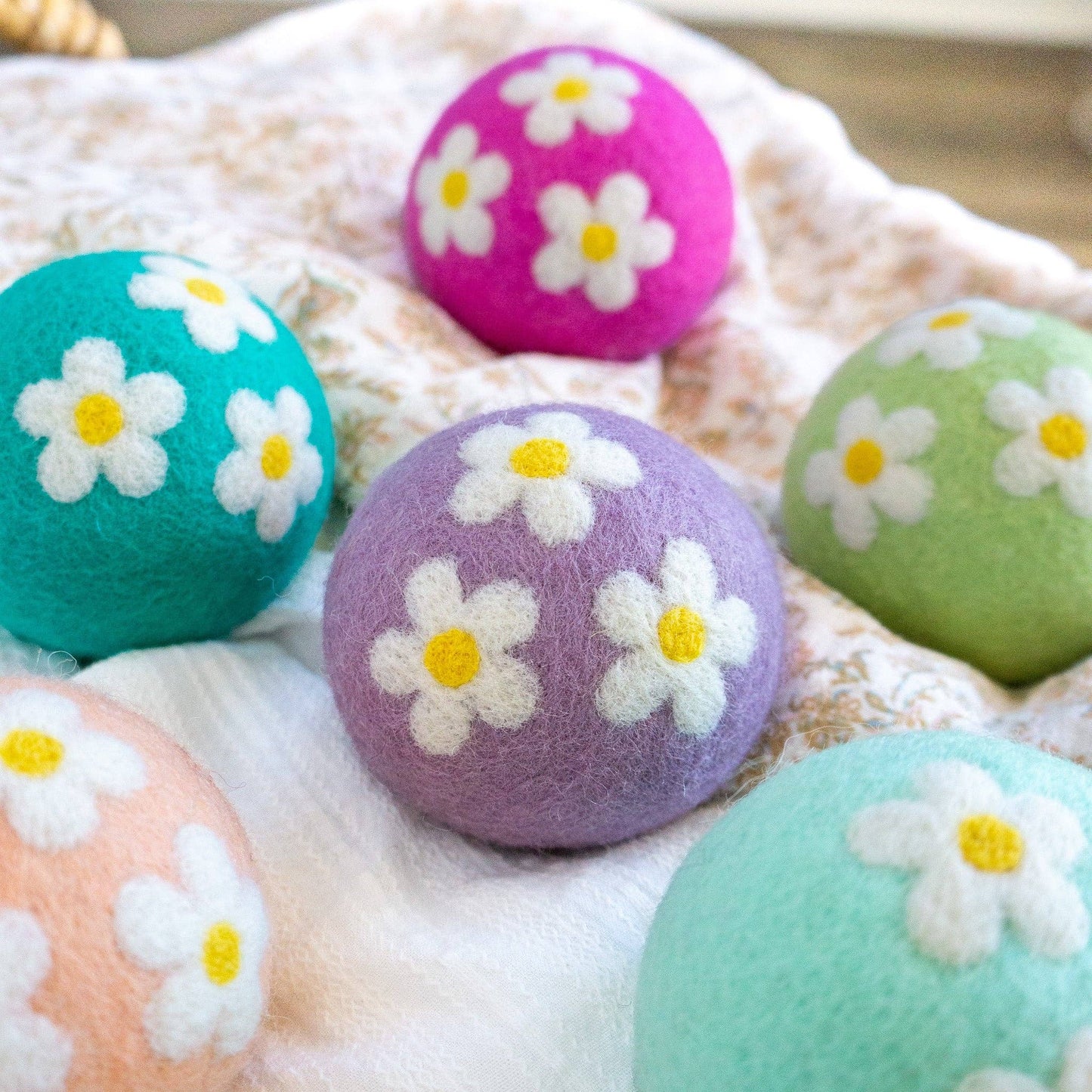 Daisy Flower Eco Felt Wool Dryer Balls - Set of 6