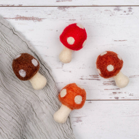 Brown Red Mushrooms Felt Wool Eco Pet Toys Fresheners BULK