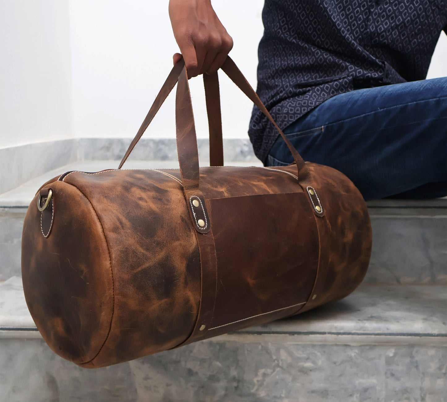 Leather Duffle Weekender Bag