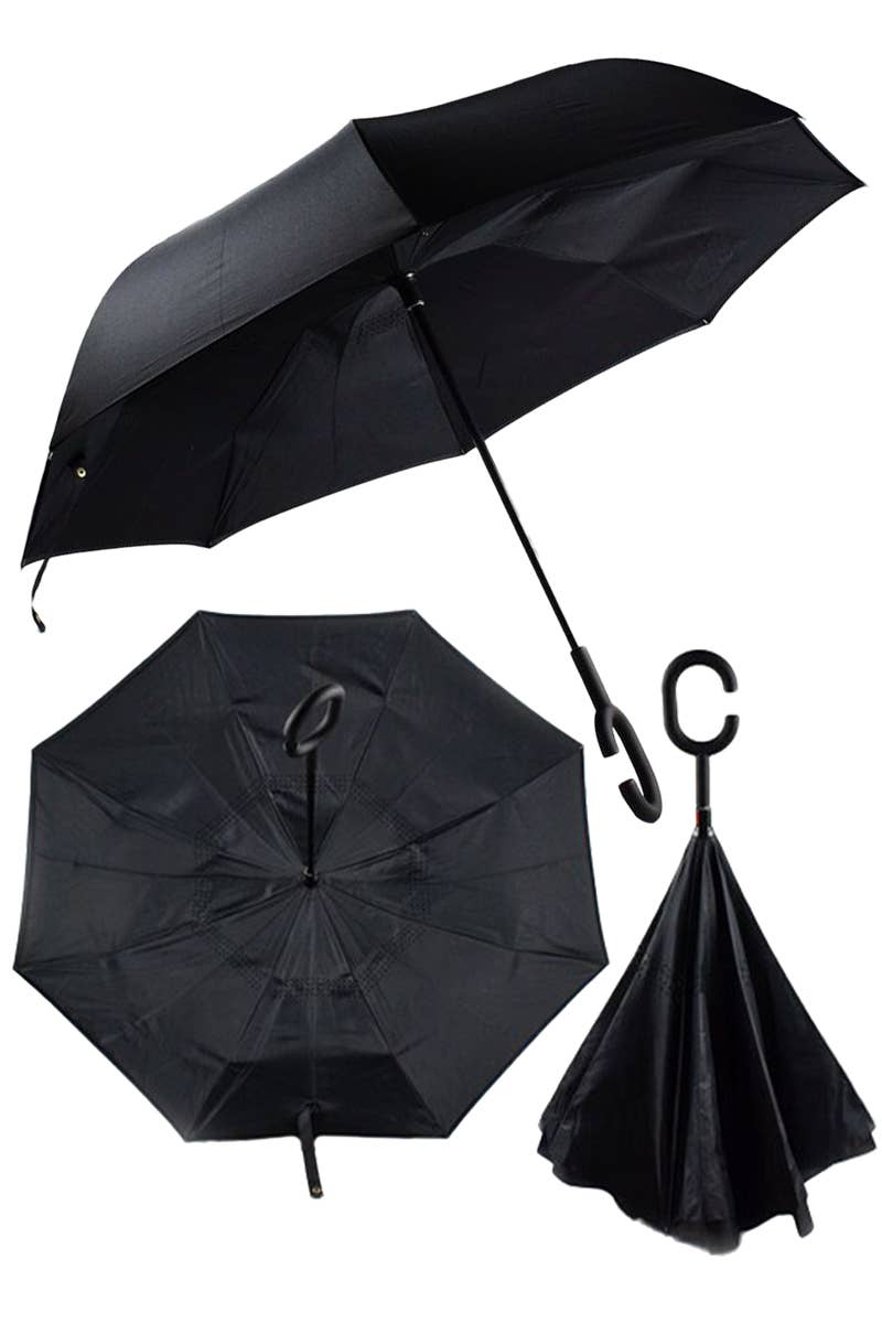 Reverse Manual Inside-Out Open-Fold Double Canopy Umbrella