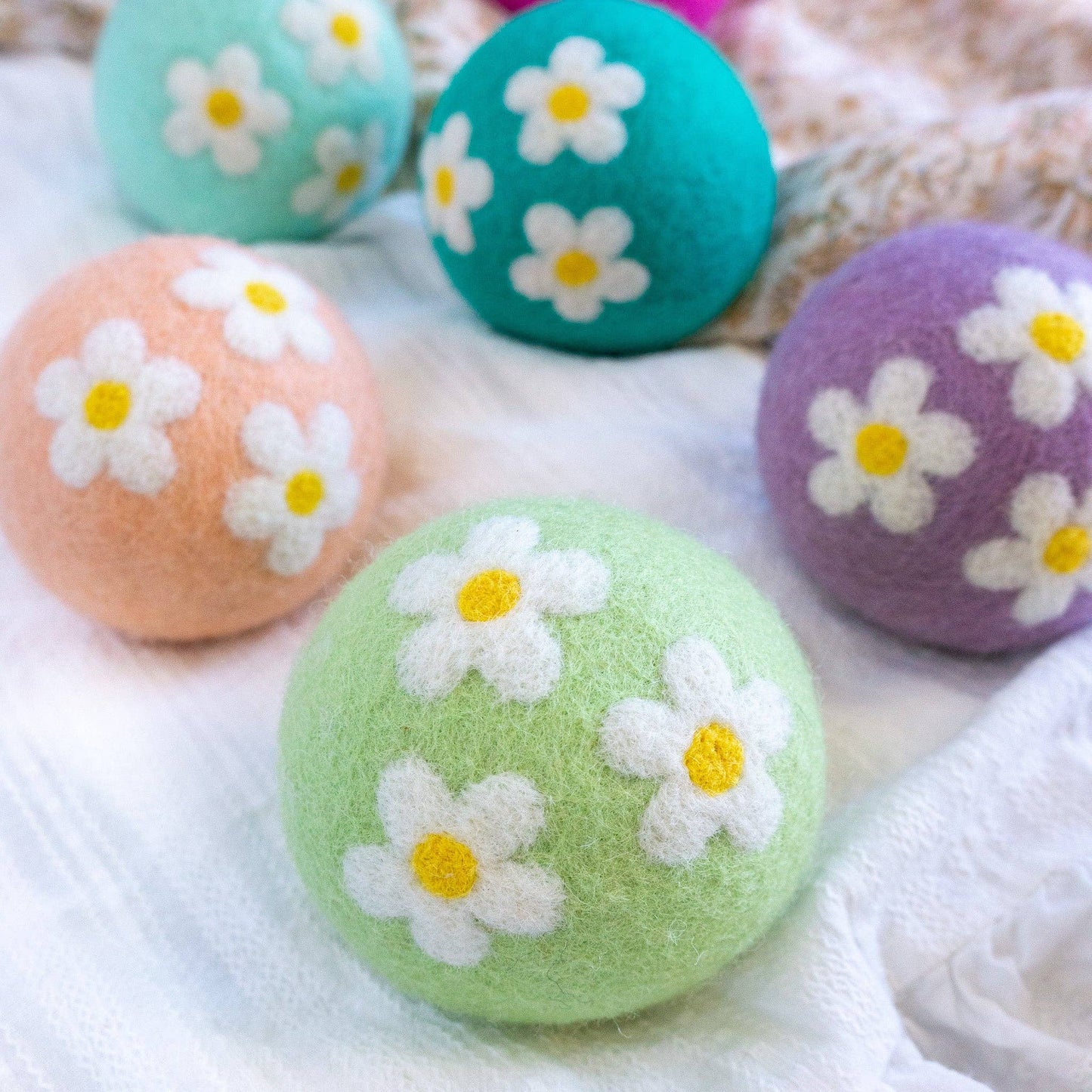 Daisy Flower Eco Felt Wool Dryer Balls - Set of 6