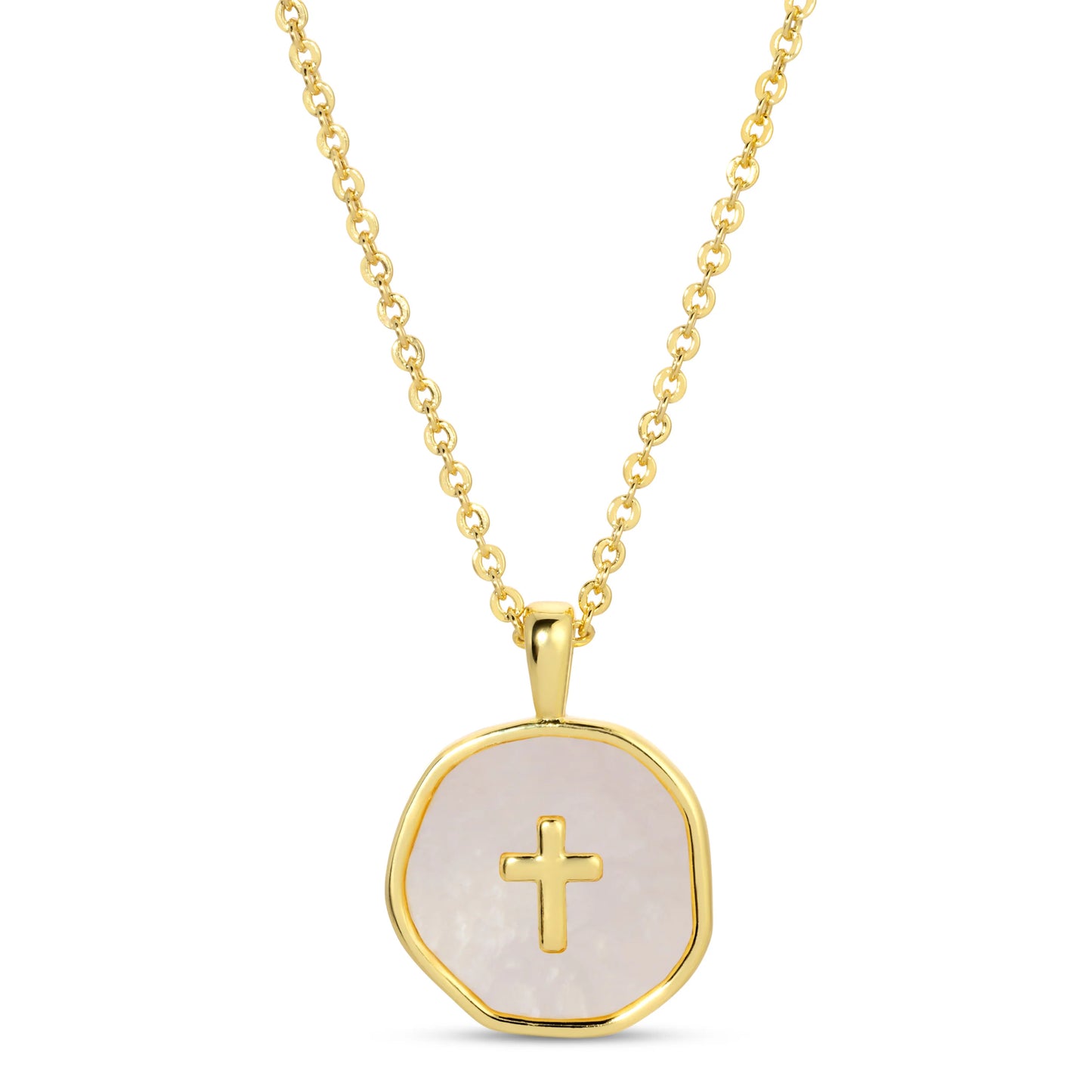 Pendant with Inset Shell and Cross Accent