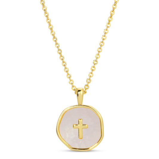 Pendant with Inset Shell and Cross Accent