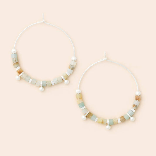 Scout Curated Wears - Stone Disc Hoop Earring - Amazonite/Silver