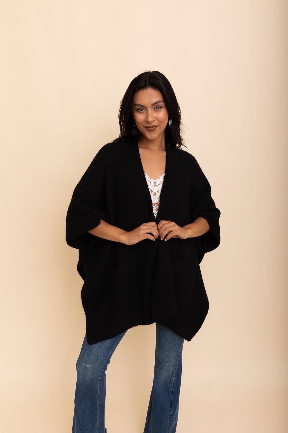 Leto Accessories - Chic Boucle Cozy Cardigan Poncho – Perfect for Fall & Winter