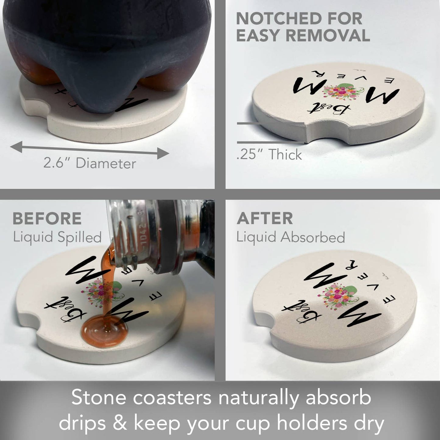 Best Mom Ever Bulk Absorbent Stone Car Coaster-NO PACKAGING