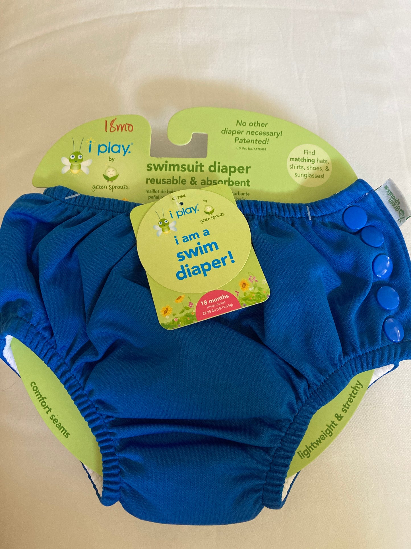 Boys Print Snap Reusable Swim Diaper | 18 mo | Solid Blue