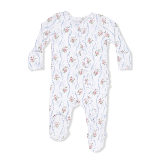 Angel Dear - Heirloom Rose Stripe - 2-way Ruffle Back Zipper Footie