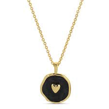 Tiny Heart Grey Enamel Pendant, Gold