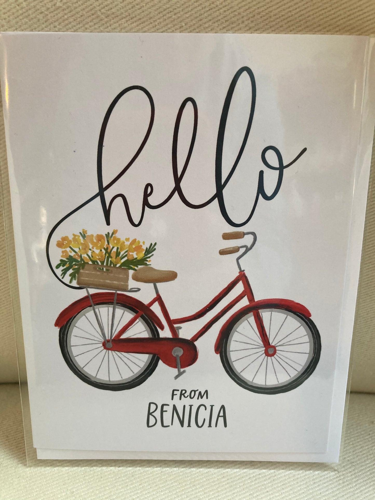 Hello From Benicia-Red Bike-Notecard