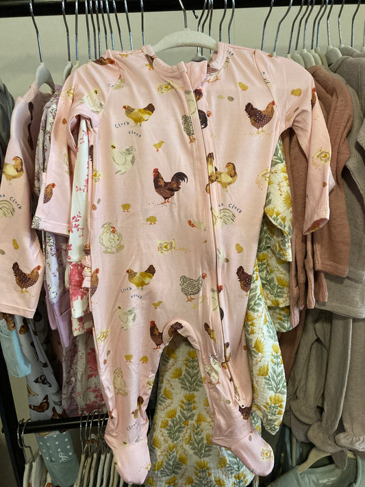 Collector Chickens Pink- 2 Way Zipper Footie