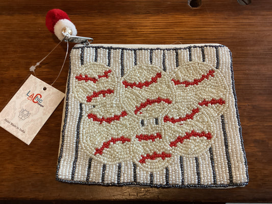 Baseballs Beaded Coin Pouch