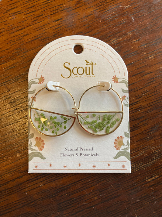 Scout - Pressed Flower Hoop Earring Green Peppergrass