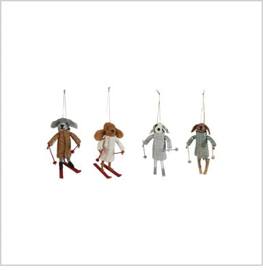 Wool Felt Dog w/ Skis & Coat