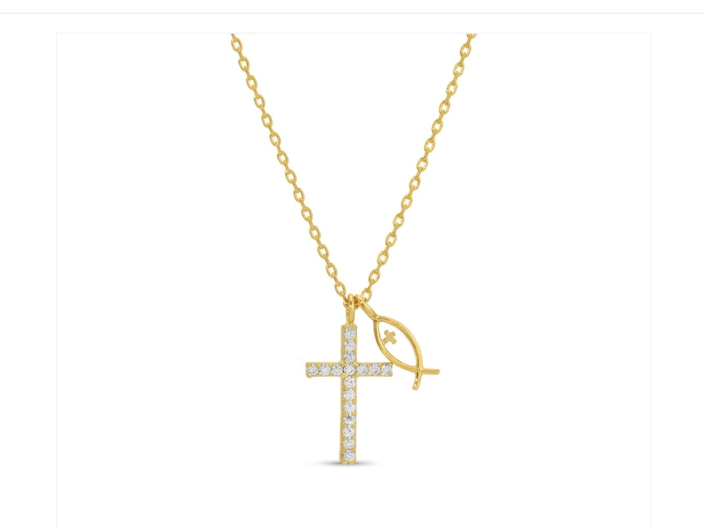 CZ Cross with Ichthus Fish Charm