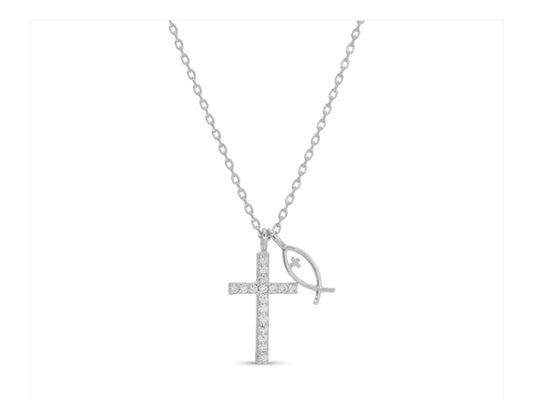 CZ Cross with Ichthus Fish Charm