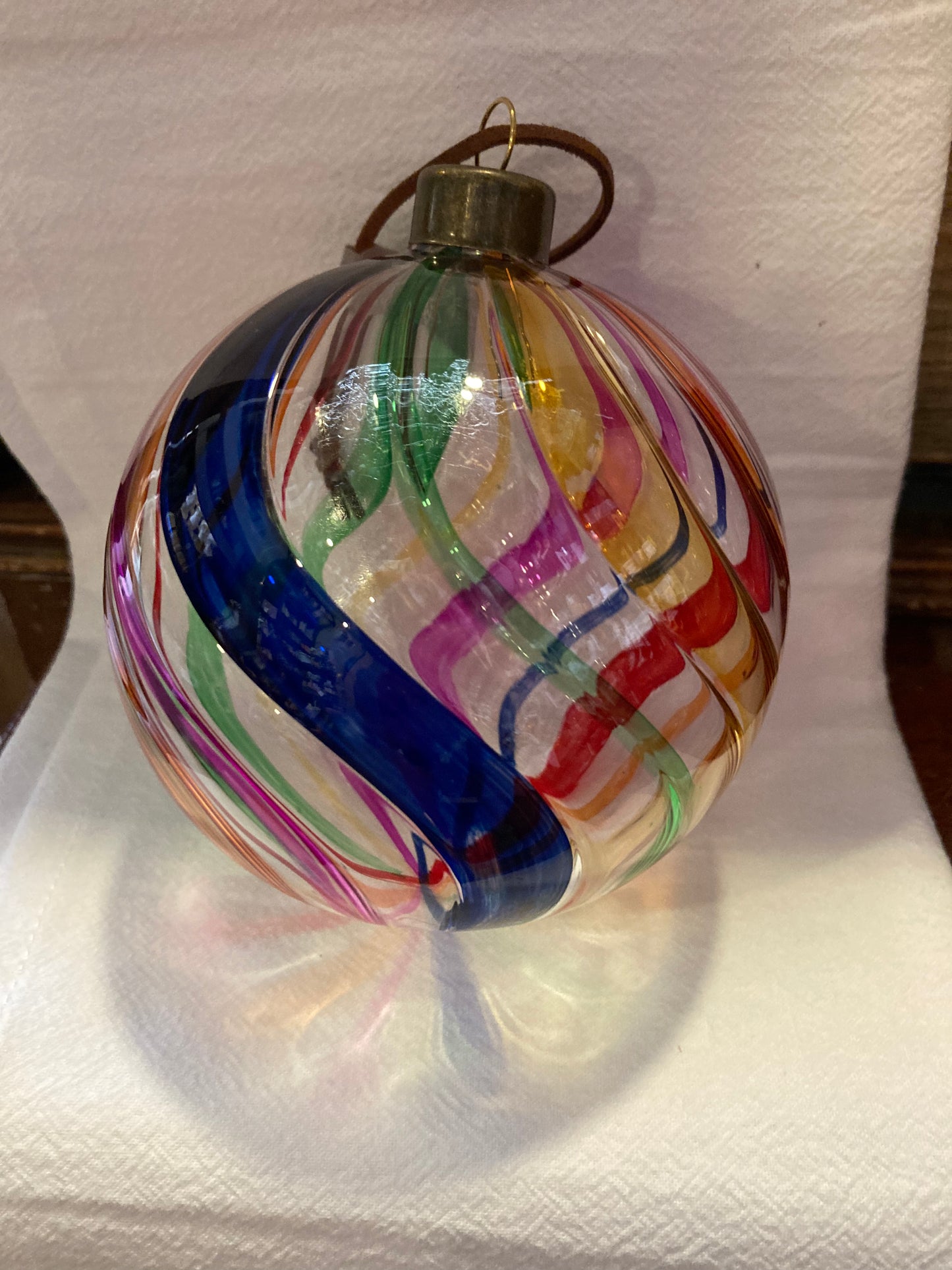 Rainbow Swirl Glass Ball Ornament | Clear