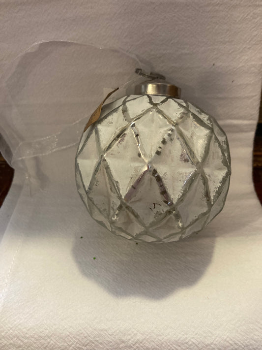 Round Faceted Glass Ornament | White