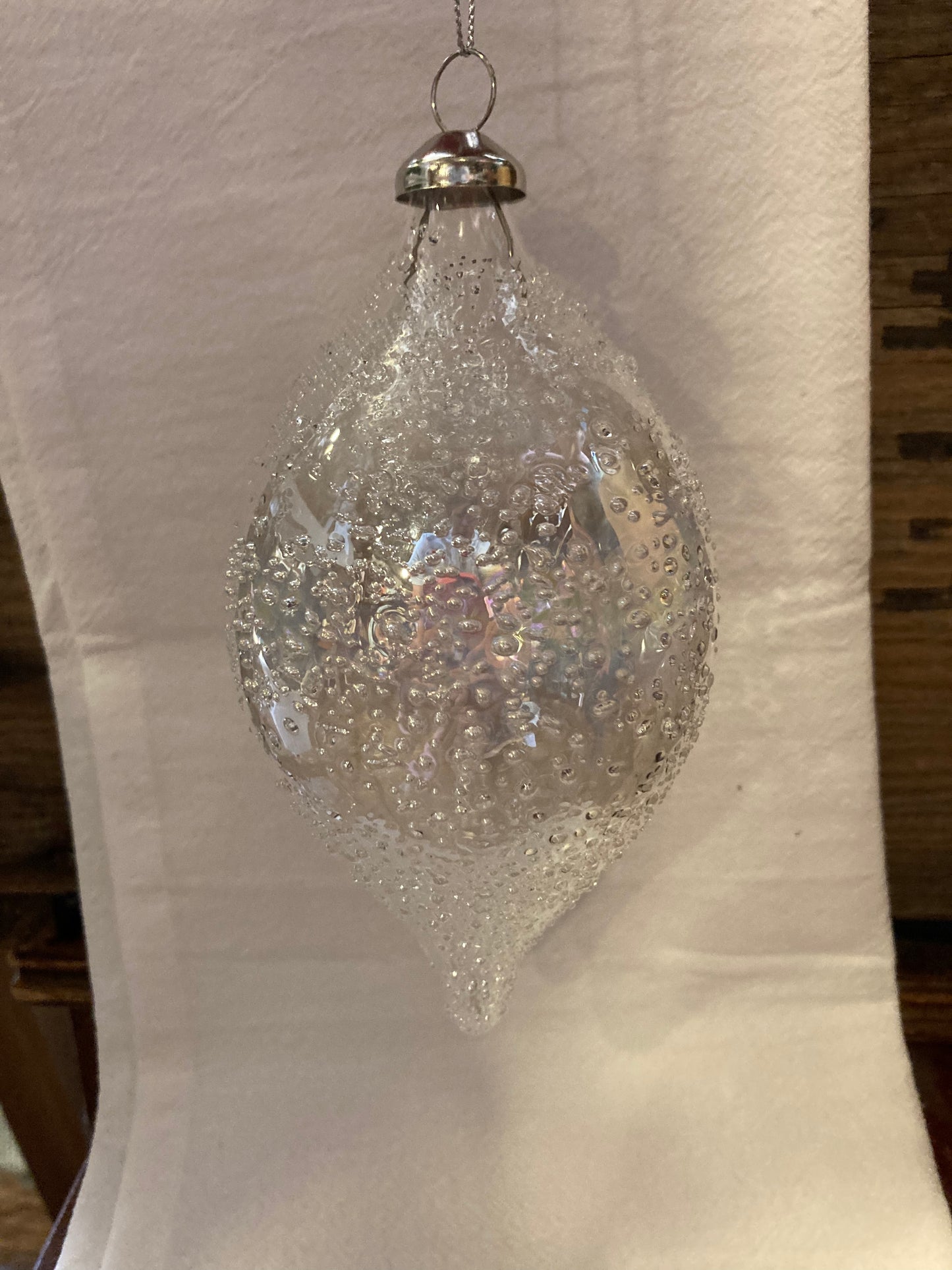 Icy Snow Glass Teardrop Ornament | Iridecent