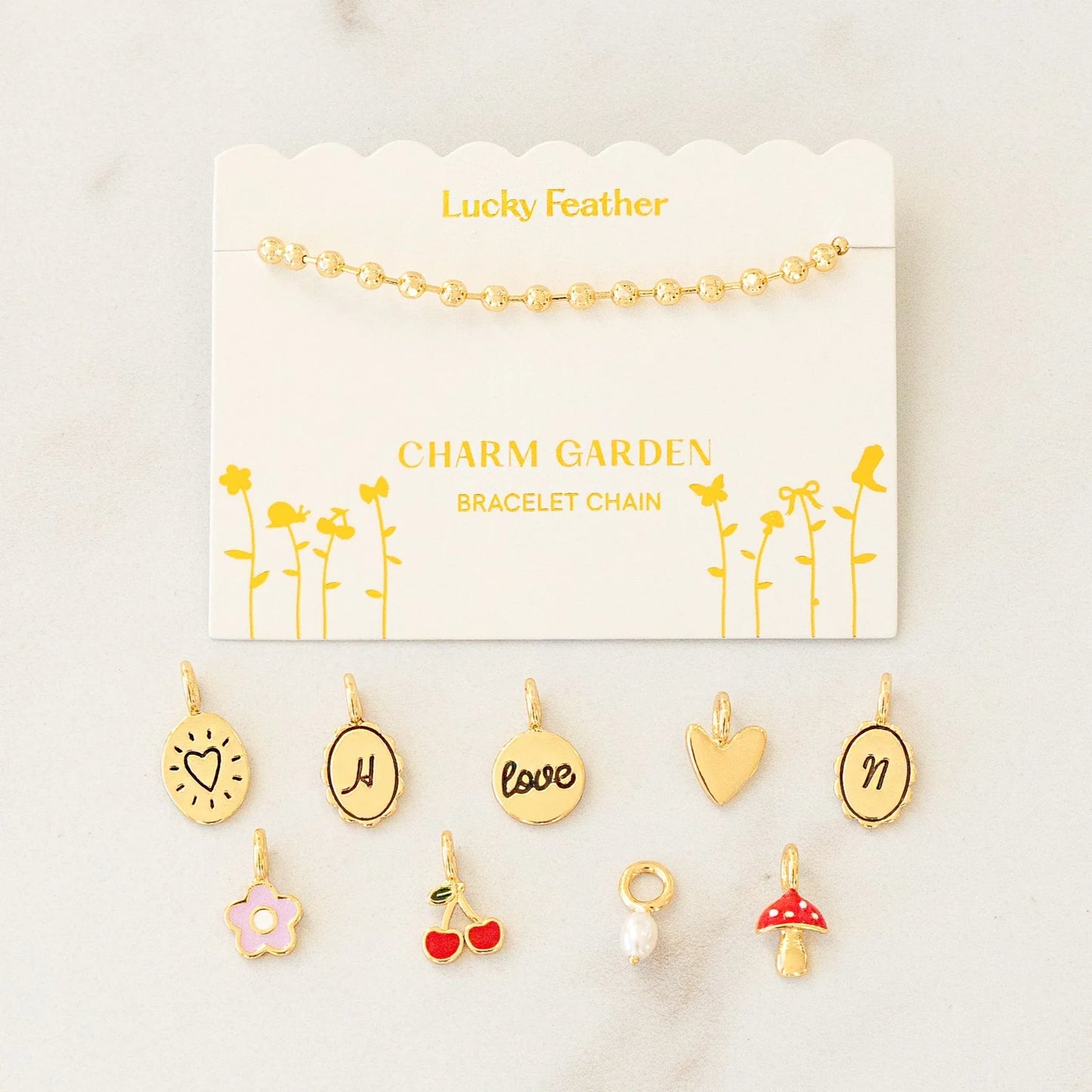 Lucky Feather - Charm Garden Bracelet Chain - Gold