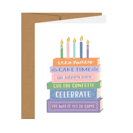 Pippi Post - Stacked Books Birthday Greeting Card