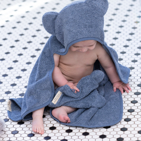 Bella Tunno - Hooded Towel + Wash Mitt Set - Rain