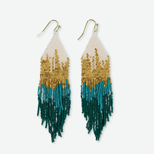 Claire ombré beaded fringe earrings emerald