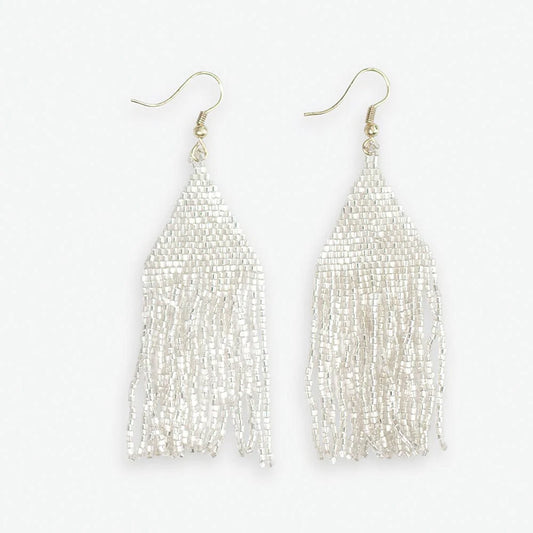 Lexie solid beaded fringe earrings silver
