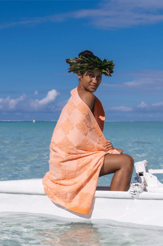 Pua Check Beach Towel - Peachy