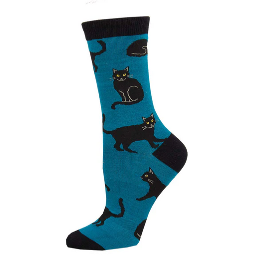 Socksmith - Black Cat Socks, Blue, 9-11 Women’s