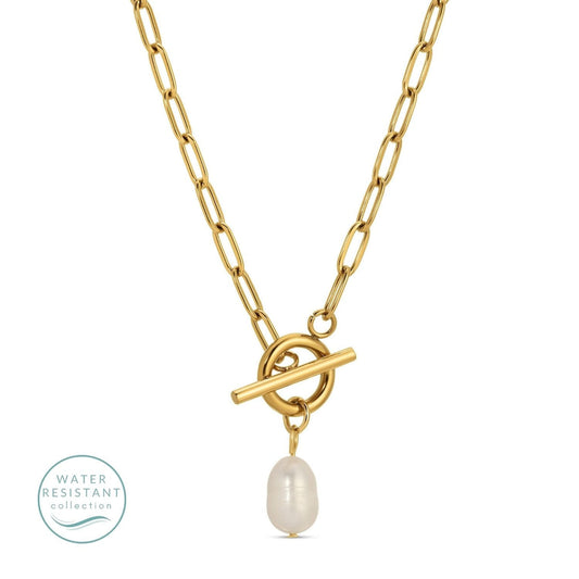 Splendid Iris - Toggle Paperclip with Pearl Necklace