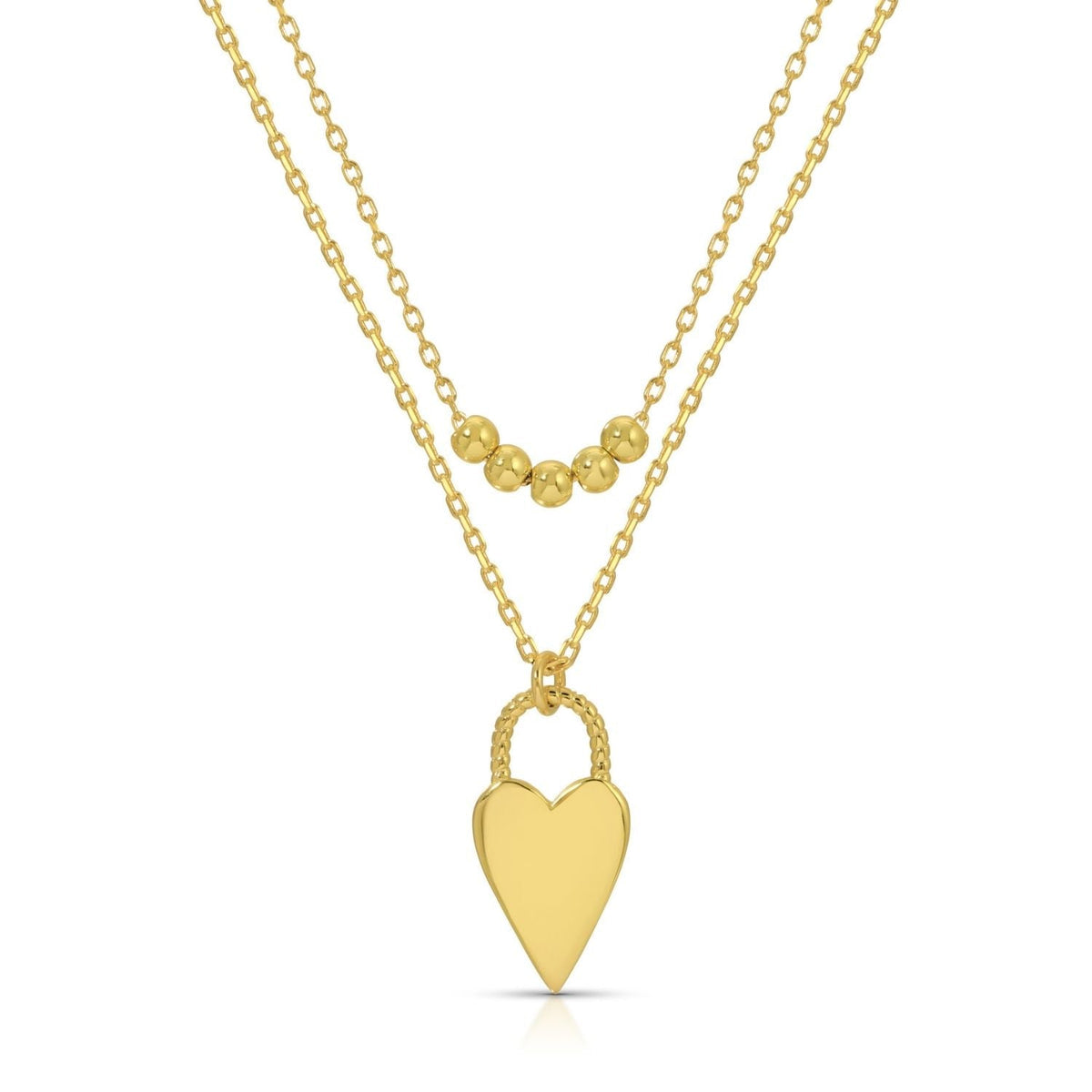 Splendid Iris - Double Layer Long Heart with Twist Gold Necklace