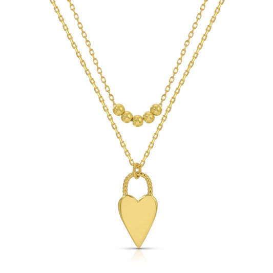 Splendid Iris - Double Layer Long Heart with Twist Gold Necklace