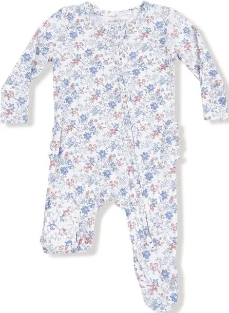 Country Girl Floral 2-way Zipper Ruffle Back Footie