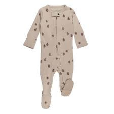 Organic Pointelle 2-way Zipper Footie - Oatmeal Pinecone