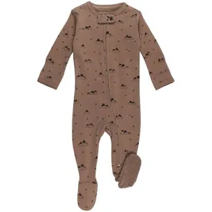 Organic Pointelle 2-way Zipper Footie - Latte Mountain